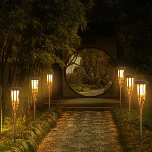 Bamboo Solar LED Flame Lawn Lamp