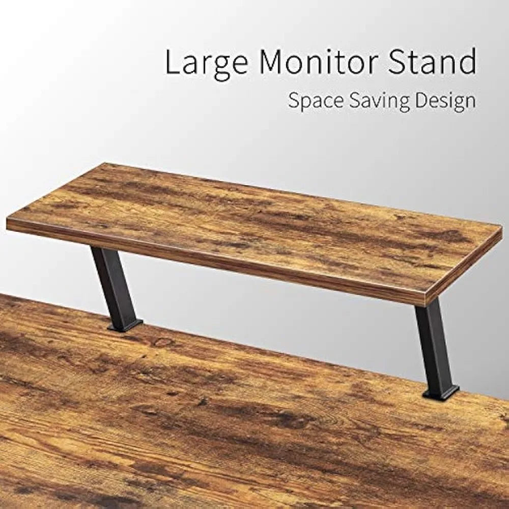 L-Shaped Home Office Computer Desk with Monitor Stand