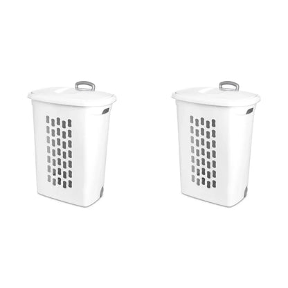 Wheeled Laundry Hamper Plastic, White, Set of 2 Storage Box, Clothes Organizer, Dirty Clothes Basket